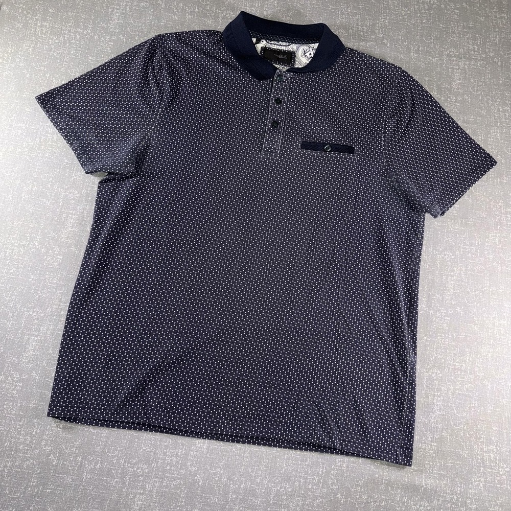 Eight X Polo Shirt Mens 2XL Blue Geometric Print Casual Button Collar